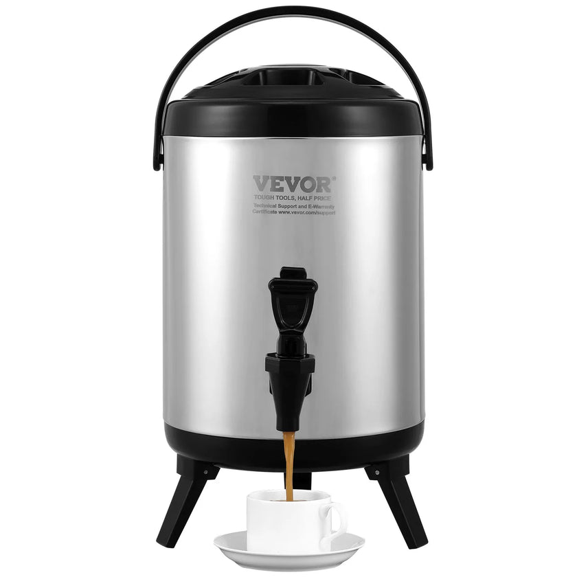 VEVOR Stainless Steel Insulated Beverage Dispenser, 1.5 Gallon 6 Liter, Thermal Hot and Cold Drink Server Dispenser with Spigot Handle, Food-grade for Hot Tea Coffee Water Restaurant Drink Shop