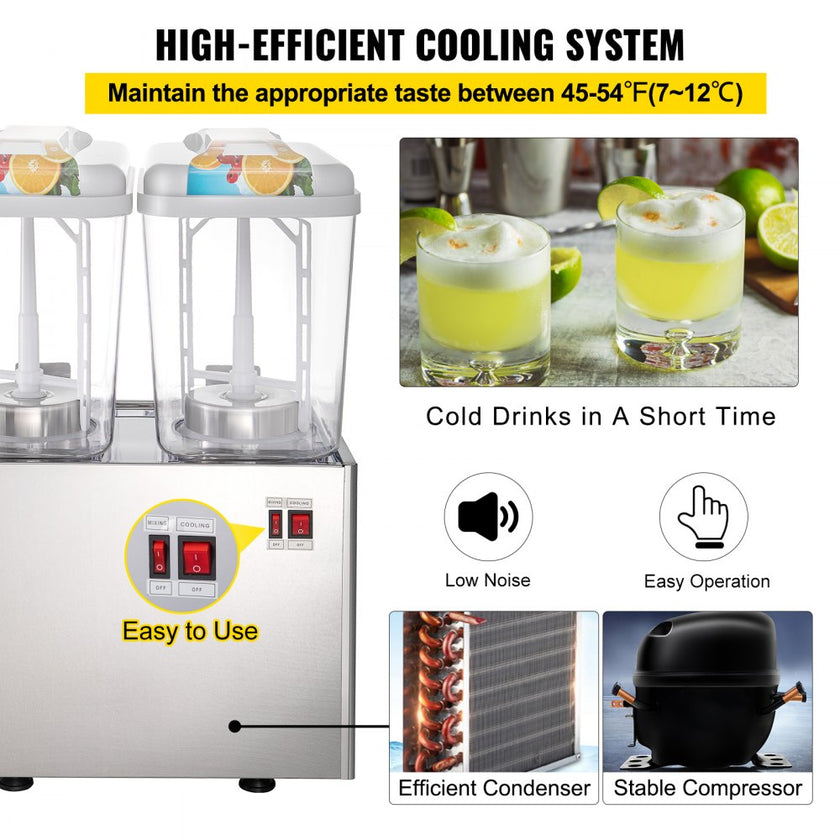 VEVOR 110V Commercial Beverage Dispenser,9.5 Gallon 36L 2 Tanks Juice Dispenser Commercial,18 Liter Per Tank 300W Stainless Steel Food Grade Material Ice Tea Drink Dispenser Equipped with Thermostat C