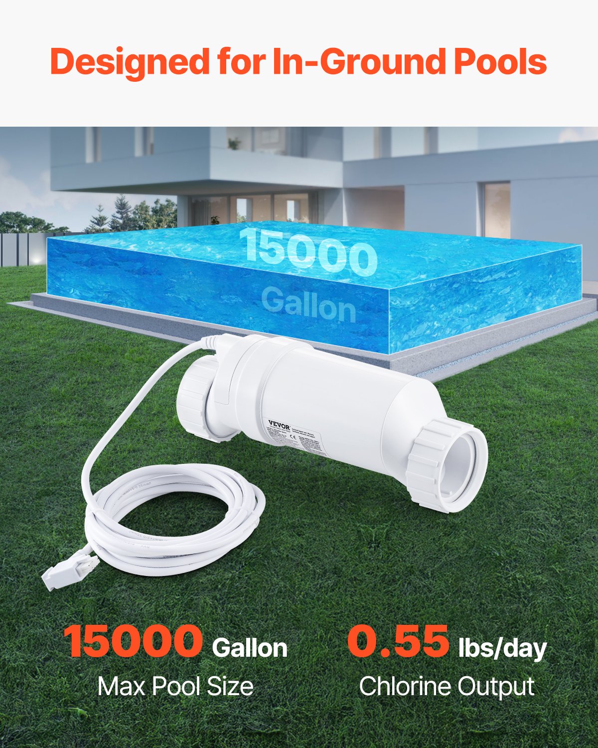 VEVOR Salt Water Chlorinator System W3T-Cell-3 for In-Ground Pool 15000 Gallons