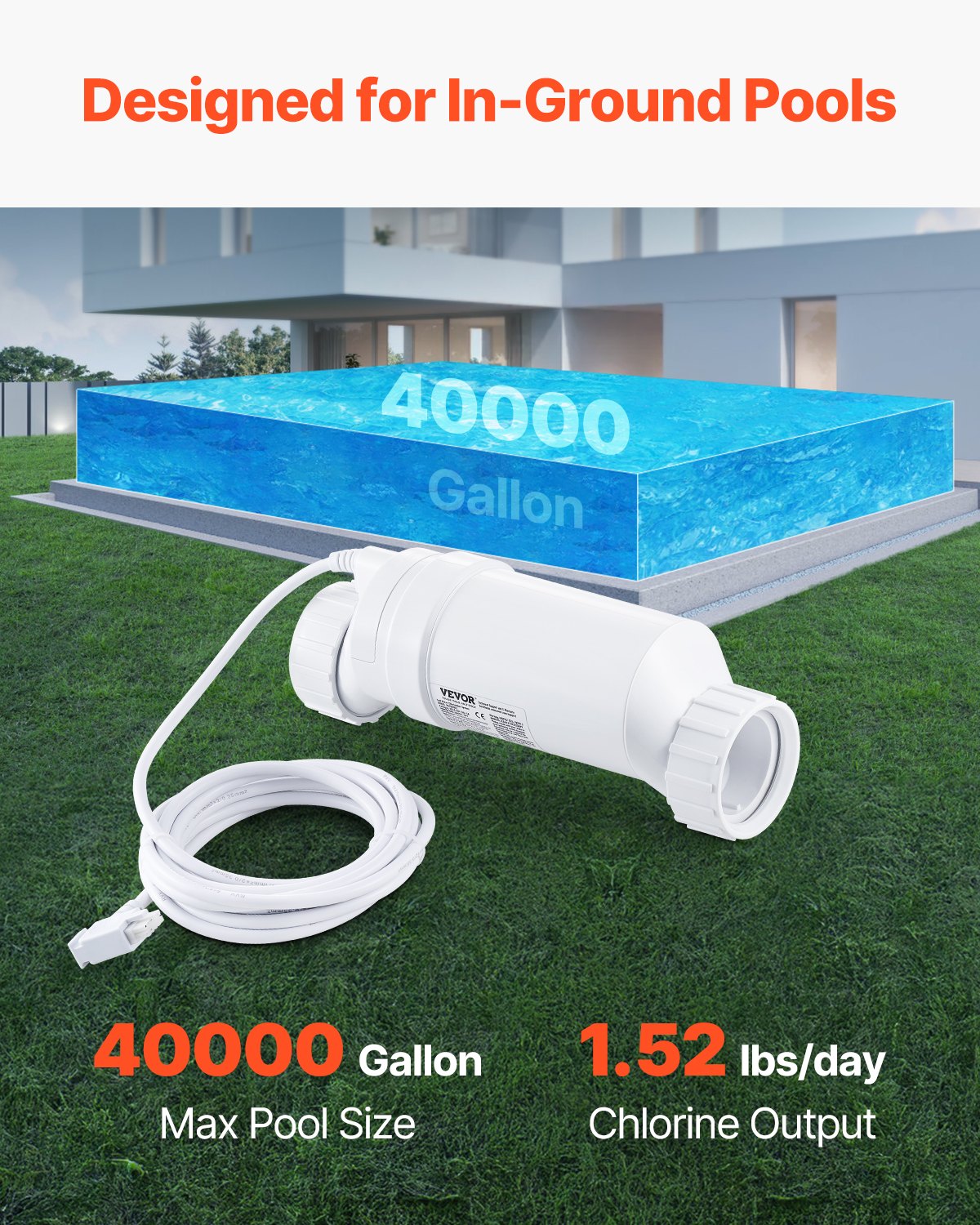VEVOR Salt Water Chlorinator System W3T-Cell-15 for In-Ground Pool 40000 Gallons