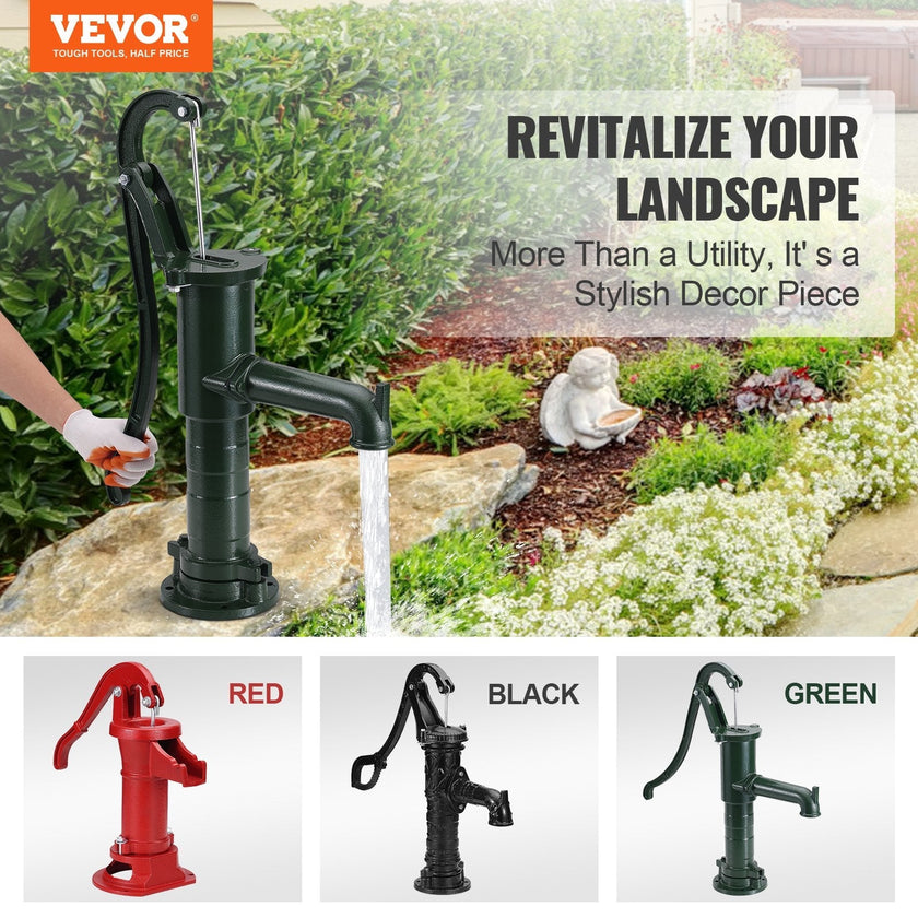 VEVOR Antique Well Hand Pitcher Pump, 22 ft Maximum Lift, Cast Iron Manual Hand Water Pump with Ergonomic Handle G1-5/8
