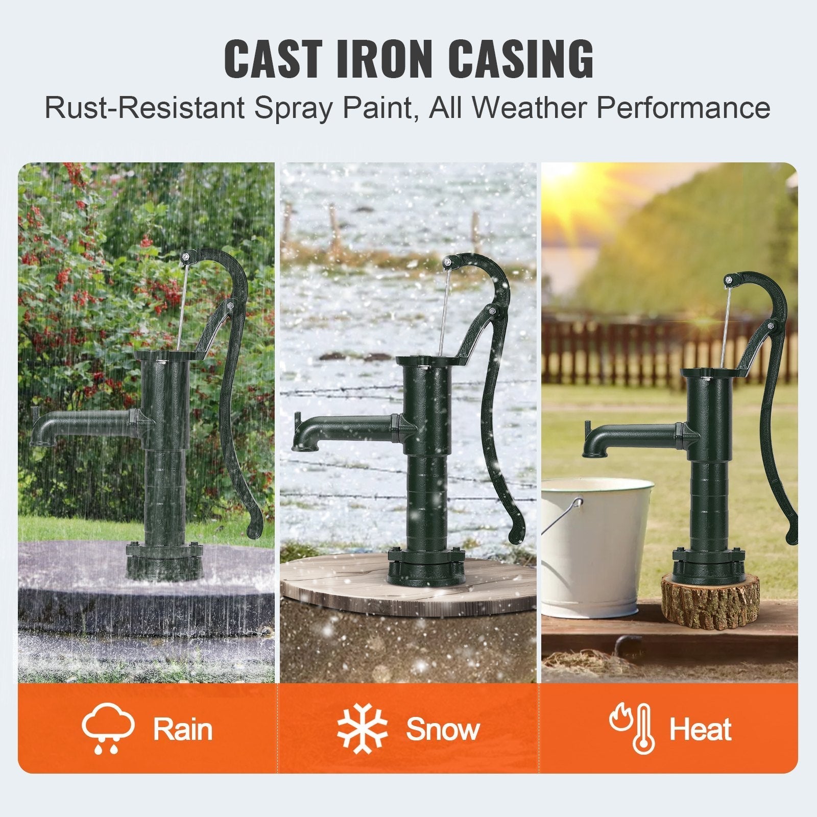 VEVOR Antique Well Hand Pitcher Pump, 22 ft Maximum Lift, Cast Iron Manual Hand Water Pump with Ergonomic Handle G1-5/8