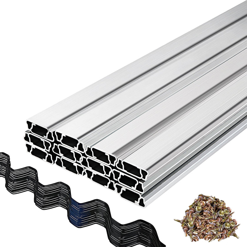 VEVOR Wire and Lock Channel, 6.56ft Spring Lock & U-Channel Bundle for Greenhouse, 10 Packs PE Coated Spring Wire & Aluminum Alloy Channel, Plastic Poly Film or Shade Cloth Attachment w/Screws