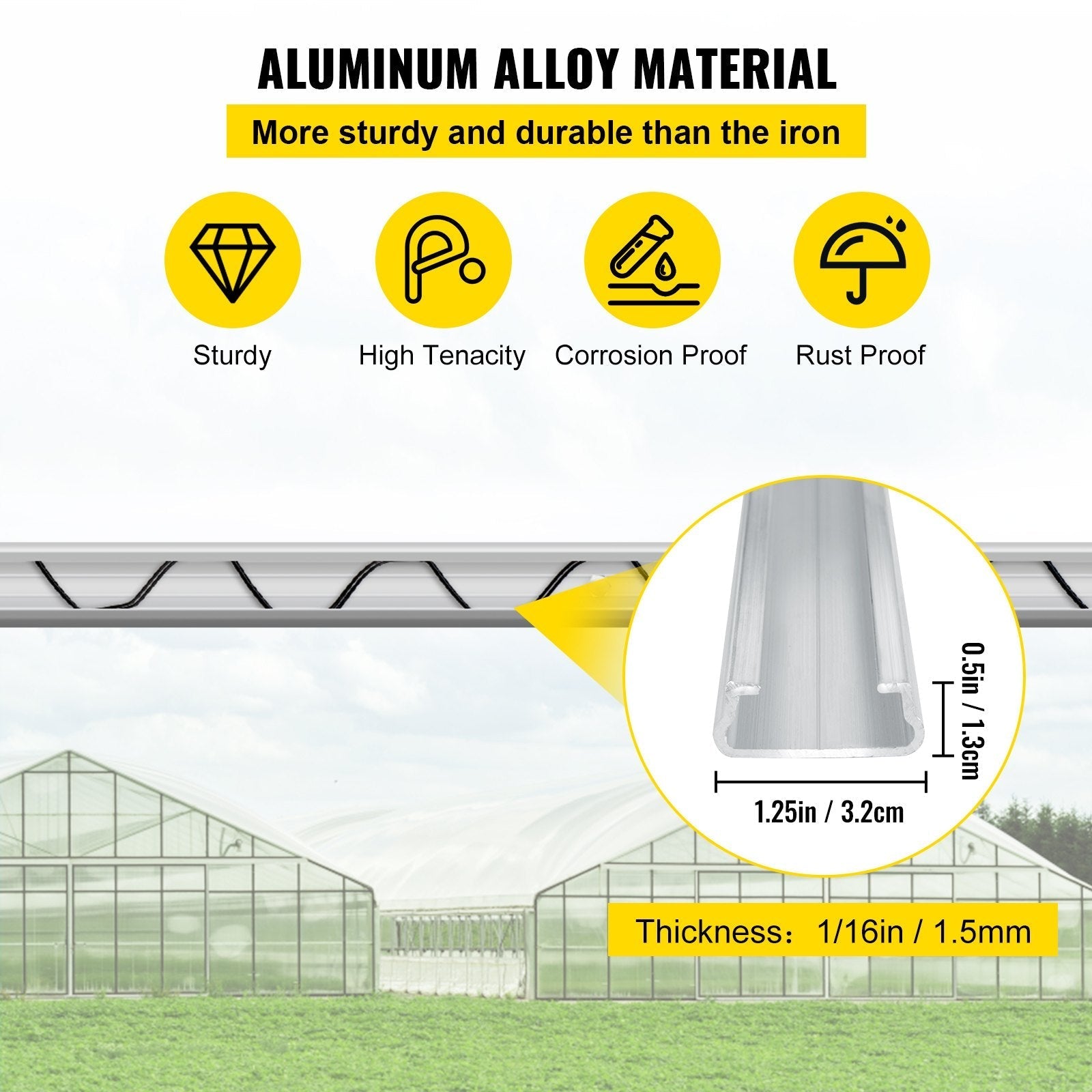 VEVOR Spring Wire and Lock Channel, 6.56ft Spring Lock & U-Channel Bundle for Greenhouse, 30 Packs PE Coated Spring Wire & Aluminum Alloy Channel, Plastic Poly Film or Shade Cloth Attachment with Scre