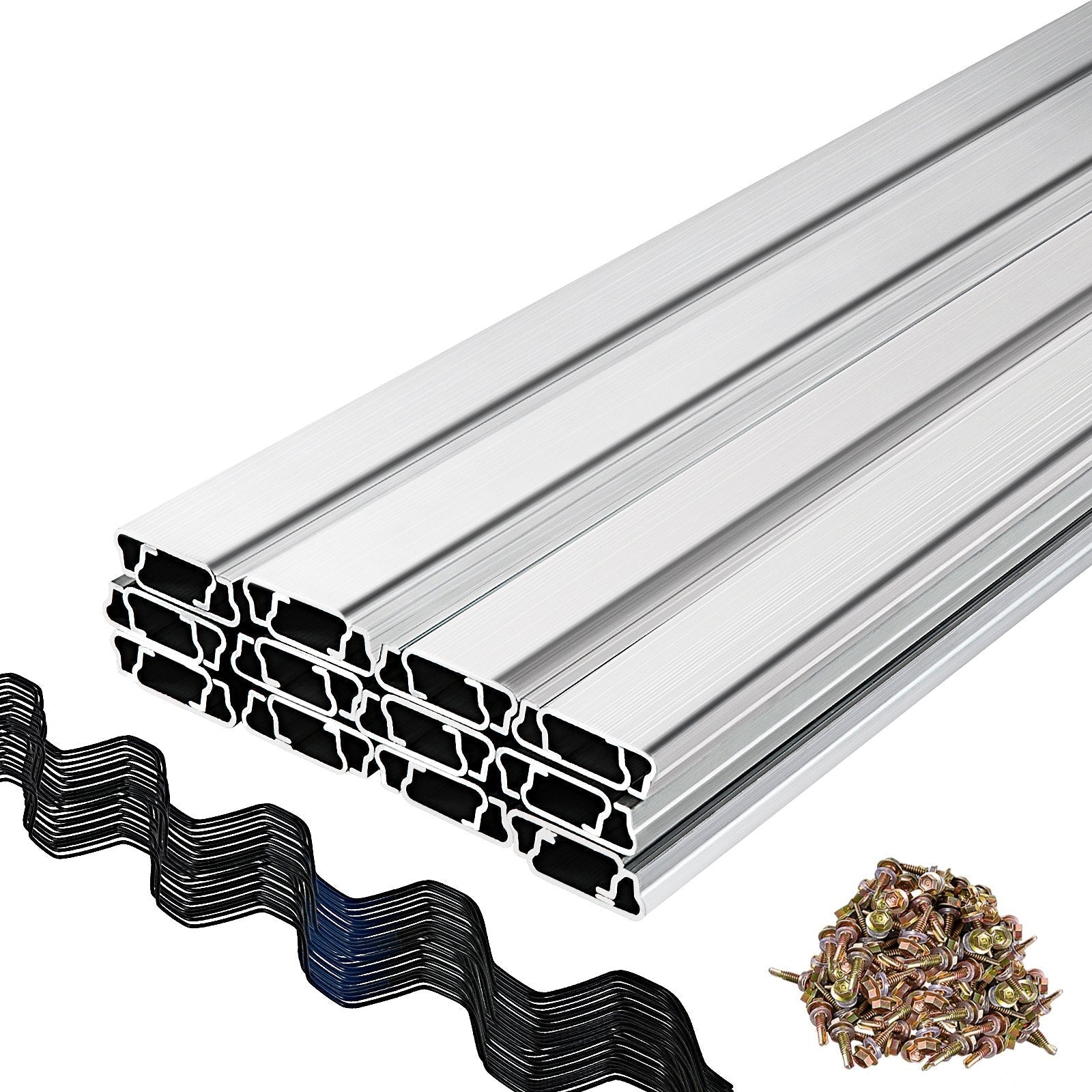 VEVOR Spring Wire and Lock Channel, 6.56ft Spring Lock & U-Channel Bundle for Greenhouse, 30 Packs PE Coated Spring Wire & Aluminum Alloy Channel, Plastic Poly Film or Shade Cloth Attachment with Scre