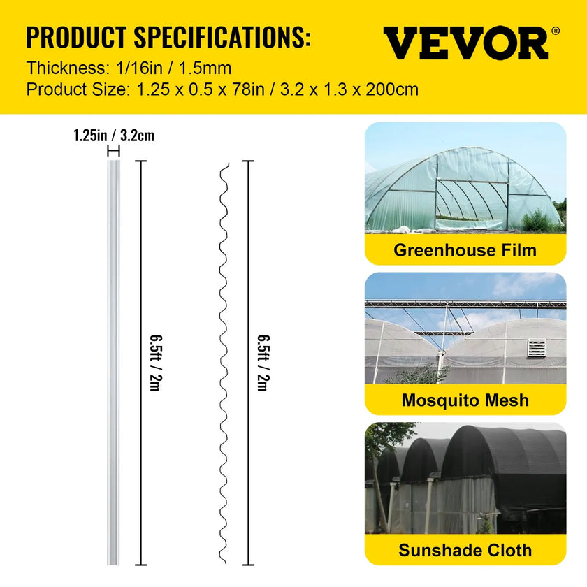 VEVOR Greenhouse Wiggle Wire &Aluminum Alloy Spring Lock U-Channel 6.56ft 40PCS