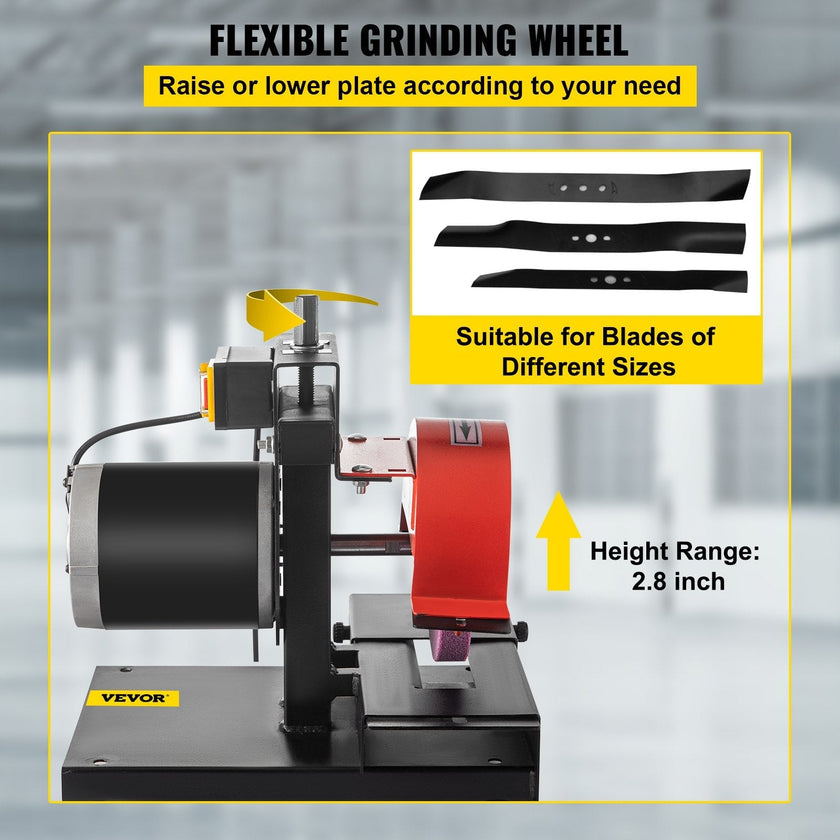 VEVOR Lawnmower Blade Grinder, 1/3 HP 1700 RPM Motor with 8\'\' Diameter 1 inch Thickness Wheel, 2.8 inch Adjustable Height Steel Sharper for Blades & Tool Grinding in Garden or Workshop