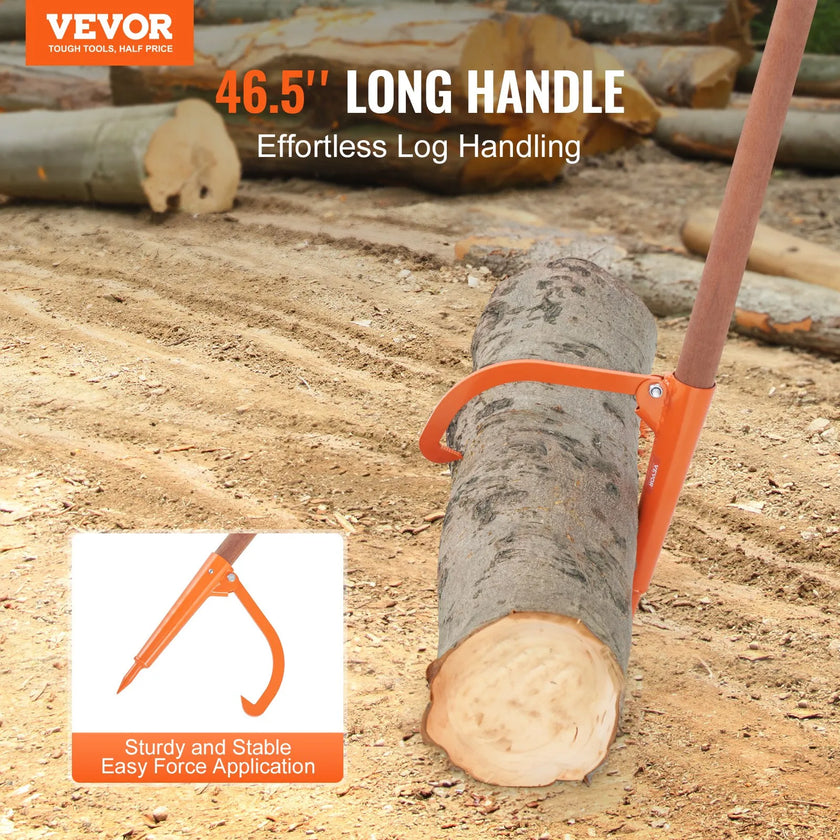 VEVOR Log Peavey 46.5 in Wooden Handle Log Lifter Max 18 in Opening Log Roller