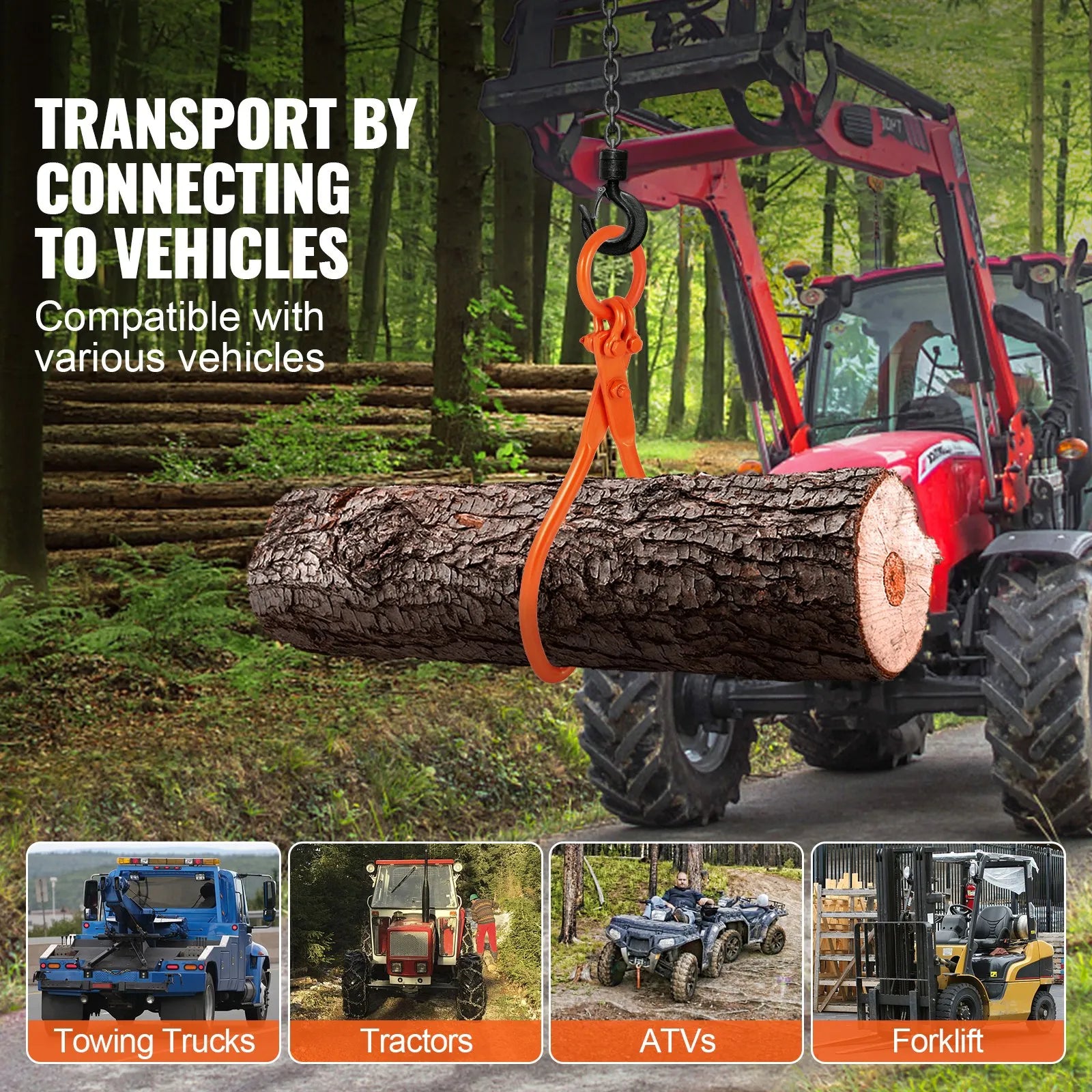 VEVOR Log Skidding Tongs, 18 inch 2 Claw Log Lifting Tongs, Heavy Duty Steel Lumber Skidding Tongs, 772 lbs/350 kg Loading Capacity, Log Lifting, Handling, Dragging & Carrying Tool