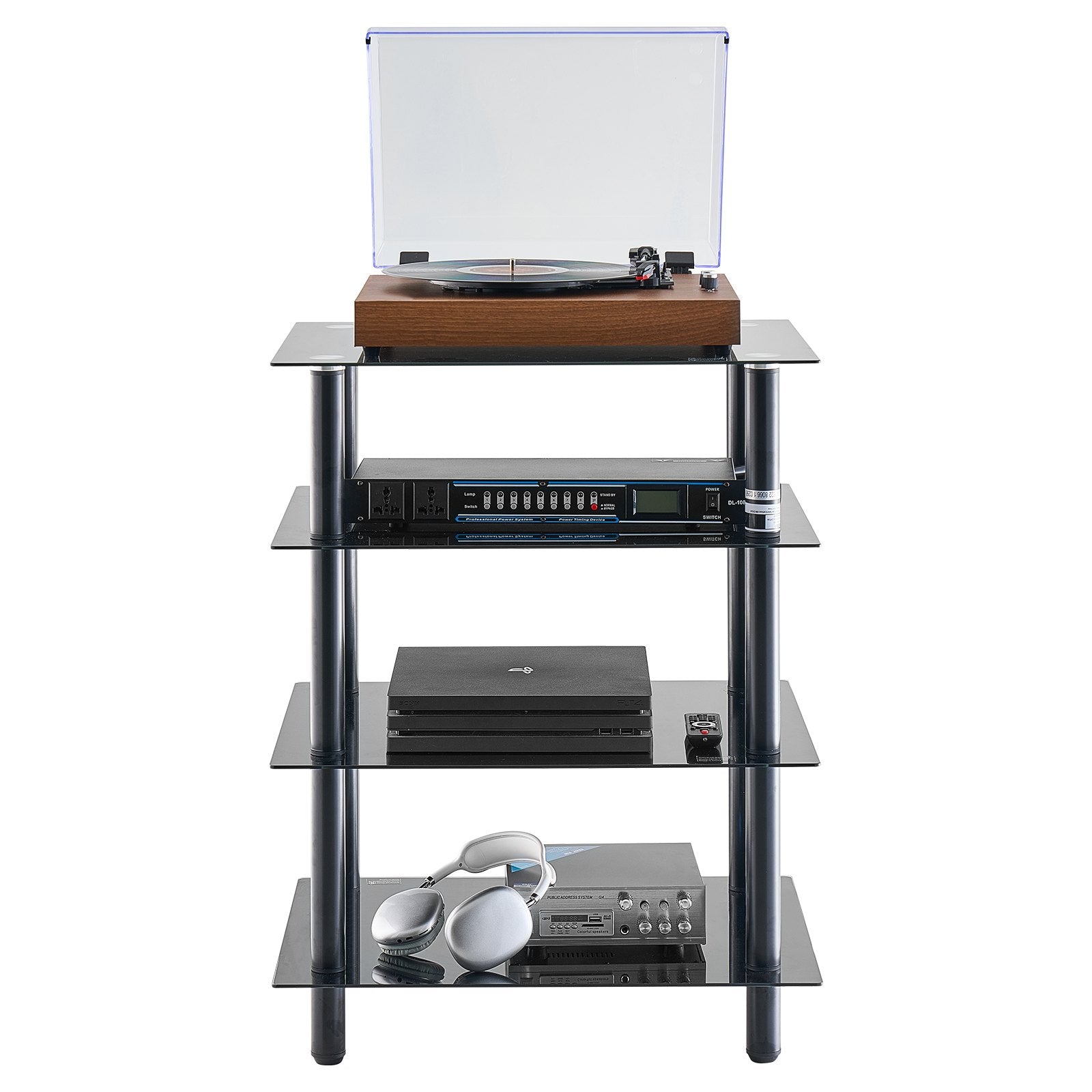 VEVOR 4-Tier AV Media Stand Strengthened Tempered Glass Audio-Video Media Stand