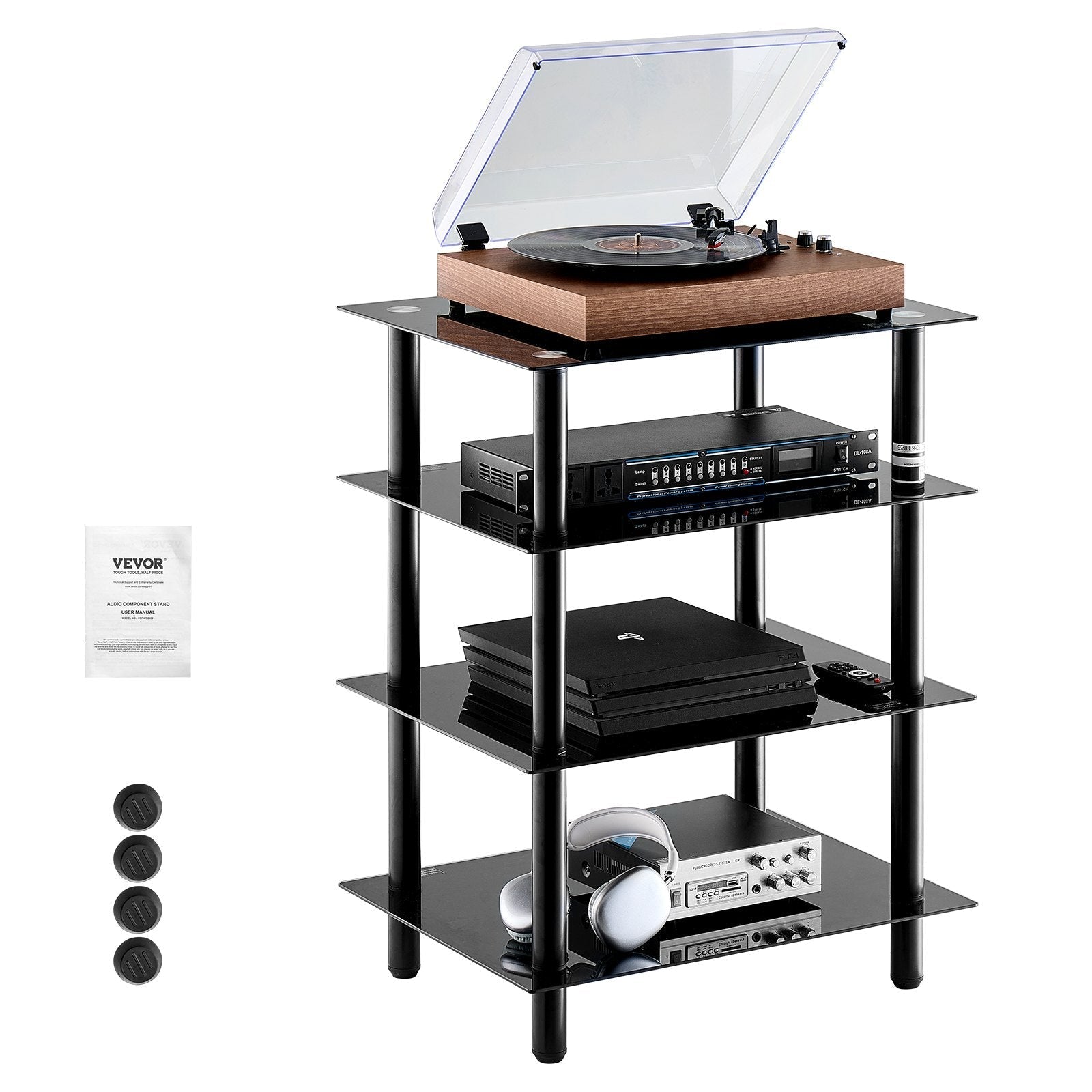 VEVOR 4-Tier AV Media Stand Strengthened Tempered Glass Audio-Video Media Stand