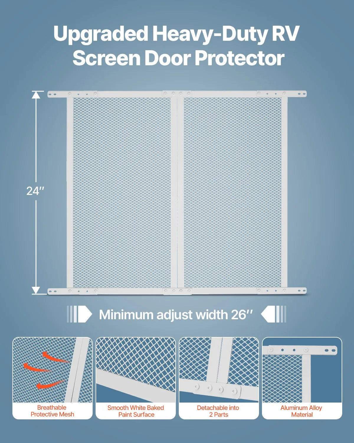VEVOR RV Screen Door Protector 24 x 26 in Door Grille for Pet Protection White