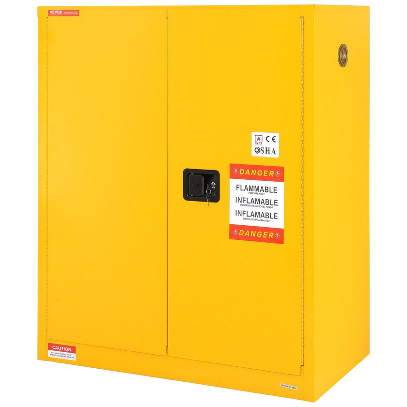 VEVOR Flammable Safety Cabinet, 30 Gal, Cold-Rolled Steel Flammable Liquid Storage Cabinet, 43.1x18.1x50.1 in Explosion Proof with 1 Adjustable Shelf 2 Manual Closing Doors for Industrial Use, Yellow