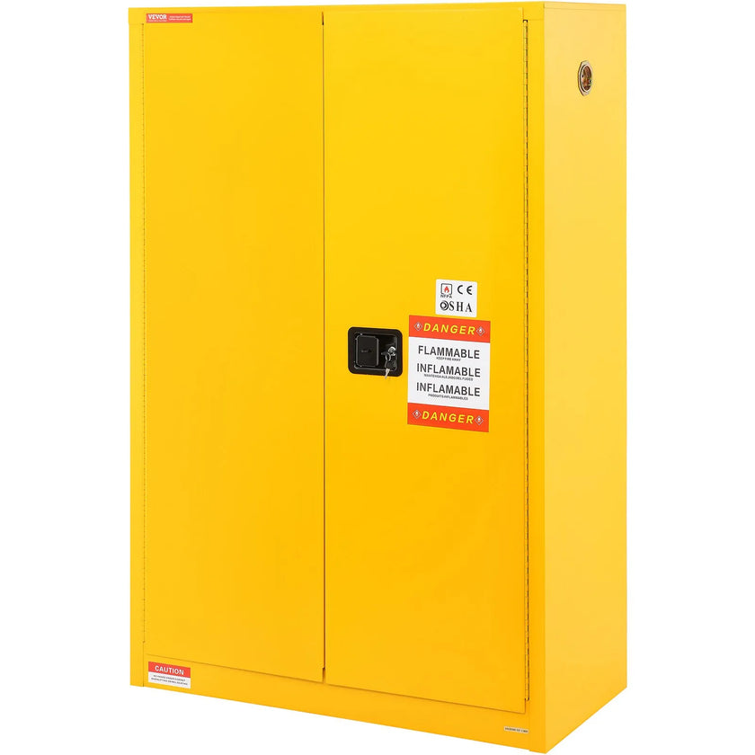 VEVOR Flammable Safety Cabinet, 45 Gal, Cold-Rolled Steel Flammable Liquid Storage Cabinet, 42.9 x 18.1 x 65.2 in Explosion Proof with 2 Adjustable Shelves 2 Manual Doors for Industrial Use, Yellow