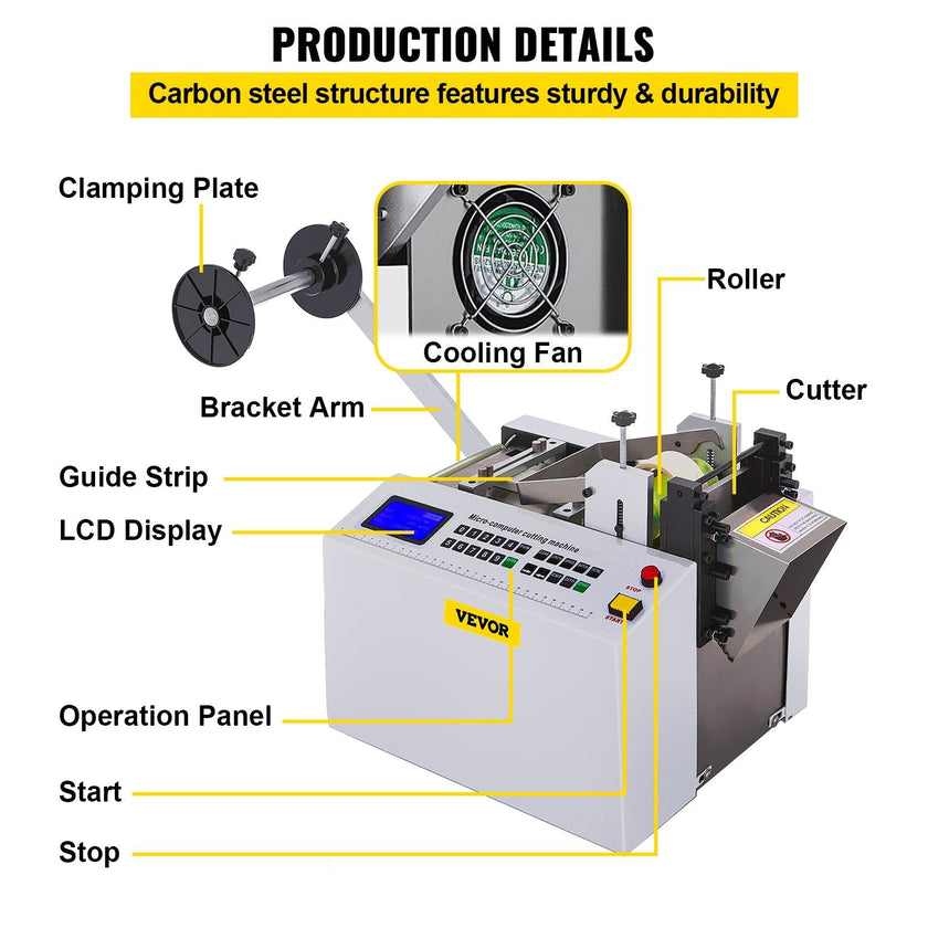 VEVOR Automatic Heat-Shrink Tube Cutting Machine 250W YS100 Tube Cable Pipe Cutter Precise Efficient Tube Cable Pipe Cutter Cutting Machine for Sleeve, Rubber/Plastic Tube, Small Wire, Sheet, Film