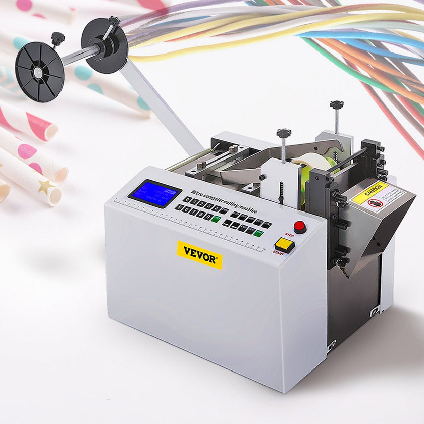 VEVOR Automatic Heat-Shrink Tube Cutting Machine 250W YS100 Tube Cable Pipe Cutter Precise Efficient Tube Cable Pipe Cutter Cutting Machine for Sleeve, Rubber/Plastic Tube, Small Wire, Sheet, Film