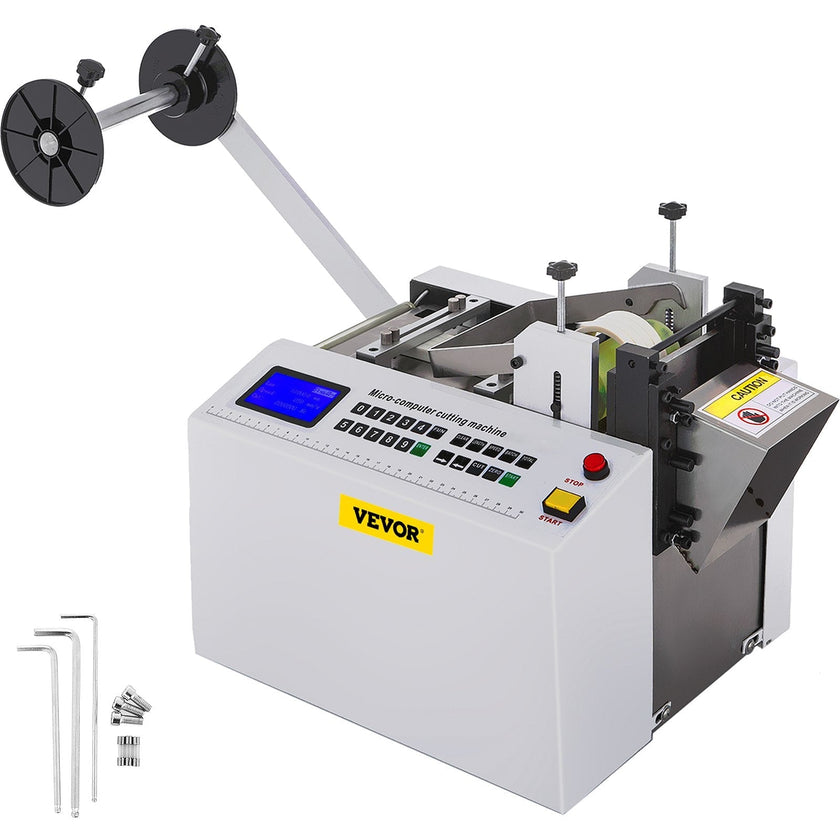 VEVOR Automatic Heat-Shrink Tube Cutting Machine 250W YS100 Tube Cable Pipe Cutter Precise Efficient Tube Cable Pipe Cutter Cutting Machine for Sleeve, Rubber/Plastic Tube, Small Wire, Sheet, Film