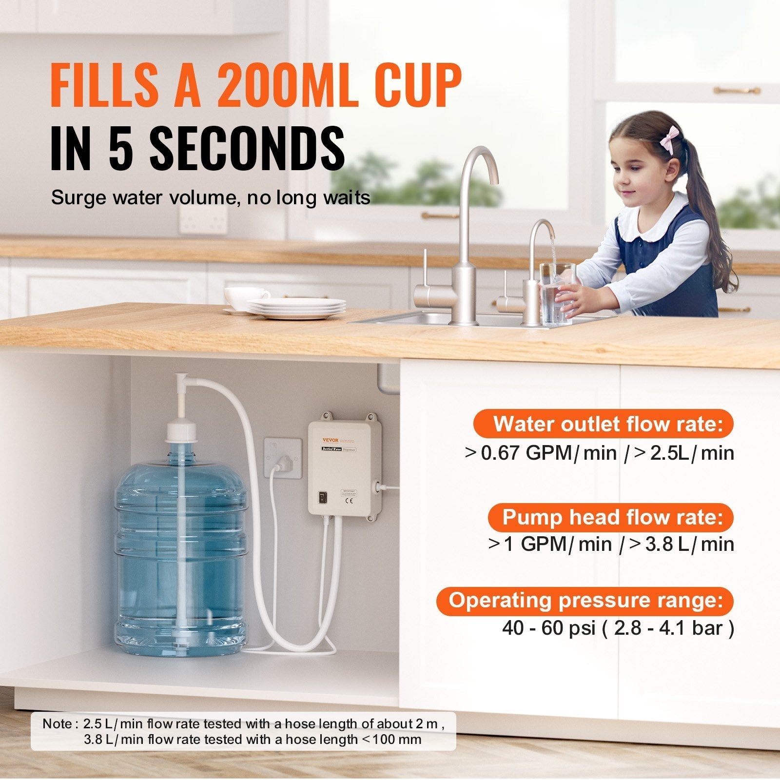 VEVOR Pump 115 with US Plug Perfect for 5 Gallon Voltage White Single Outlet, Bottled Water Dispensing System