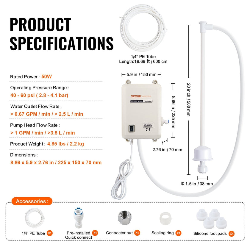 VEVOR Pump 115 with US Plug Perfect for 5 Gallon Voltage White Single Outlet, Bottled Water Dispensing System