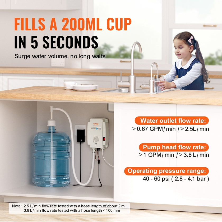 VEVOR 20 ft Bottled Water System, Water Dispensing System Single Inlet US Plug with AC/DC Adapter Suitable for Refrigerator Ice Maker Coffee Makers and Water Dispensers