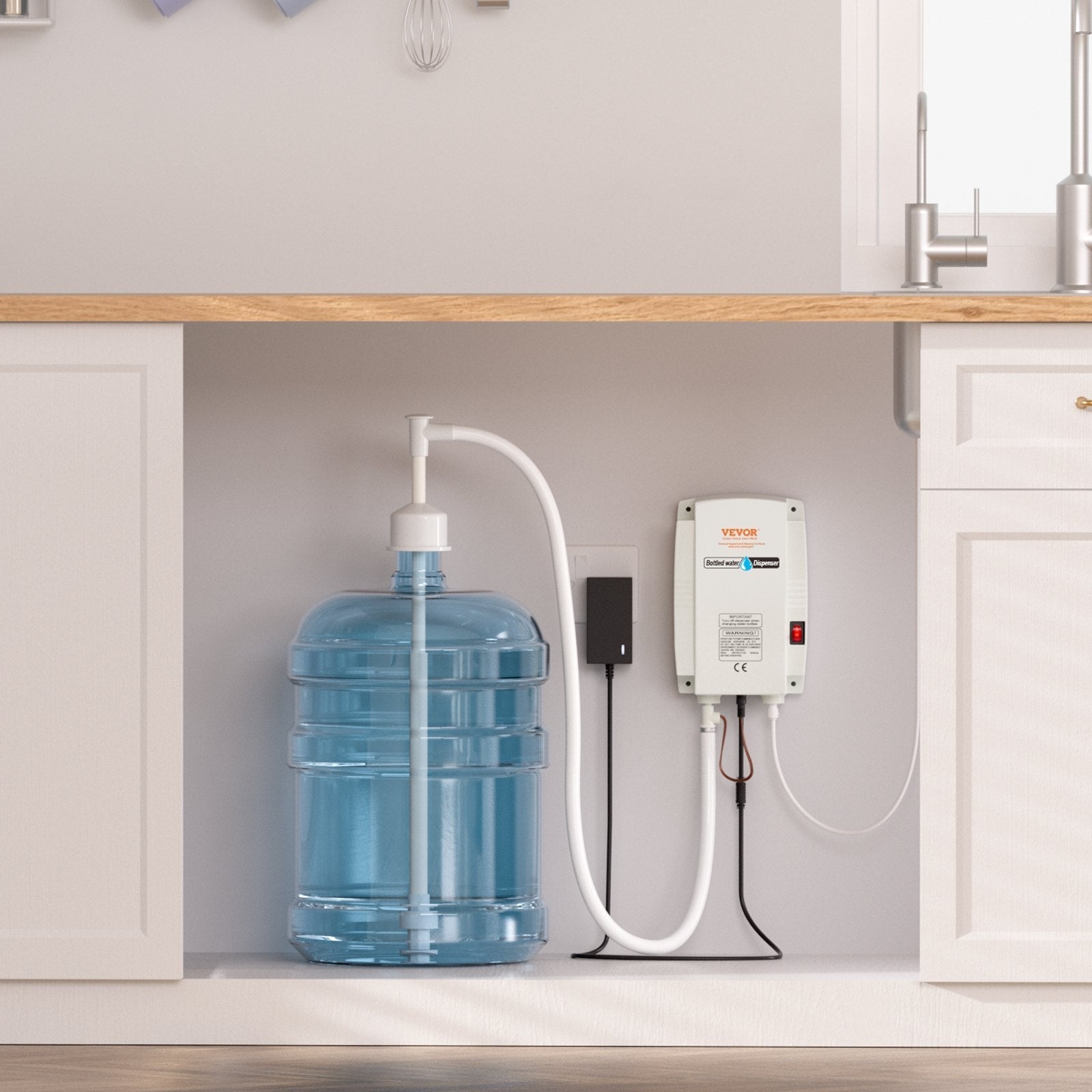 VEVOR 20 ft Bottled Water System, Water Dispensing System Single Inlet US Plug with AC/DC Adapter Suitable for Refrigerator Ice Maker Coffee Makers and Water Dispensers