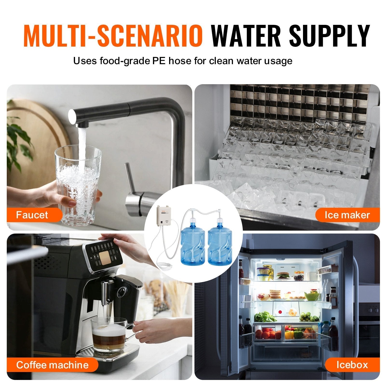 VEVOR Bottled Water Dispensing System 20 ft Water Dispensing Pump System with US Plug 115V AC Perfect for 5 Gallon Bottle (Dual Inlet) Bottled Water Dispensing System 20 ft with with US Plug 115V AC P