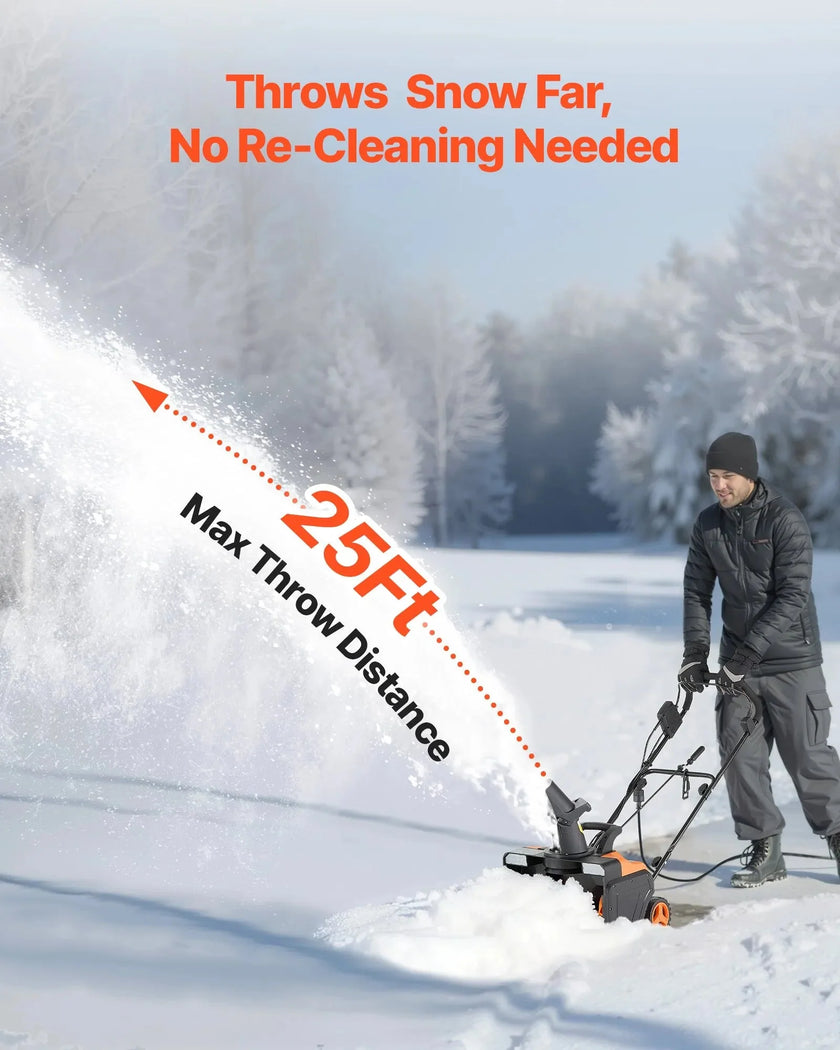 VEVOR Electric Snow Blower, 20 inch 15A Corded Snow Thrower with Dual LED Headlights & 180° Rotating Chute, 25FT Throwing Distance, 12