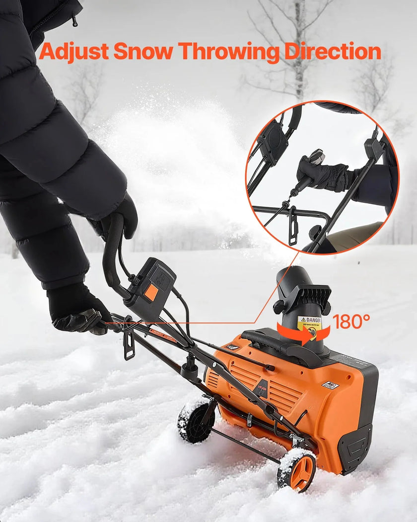 VEVOR Electric Snow Blower, 20 inch 15A Corded Snow Thrower with Dual LED Headlights & 180° Rotating Chute, 25FT Throwing Distance, 12