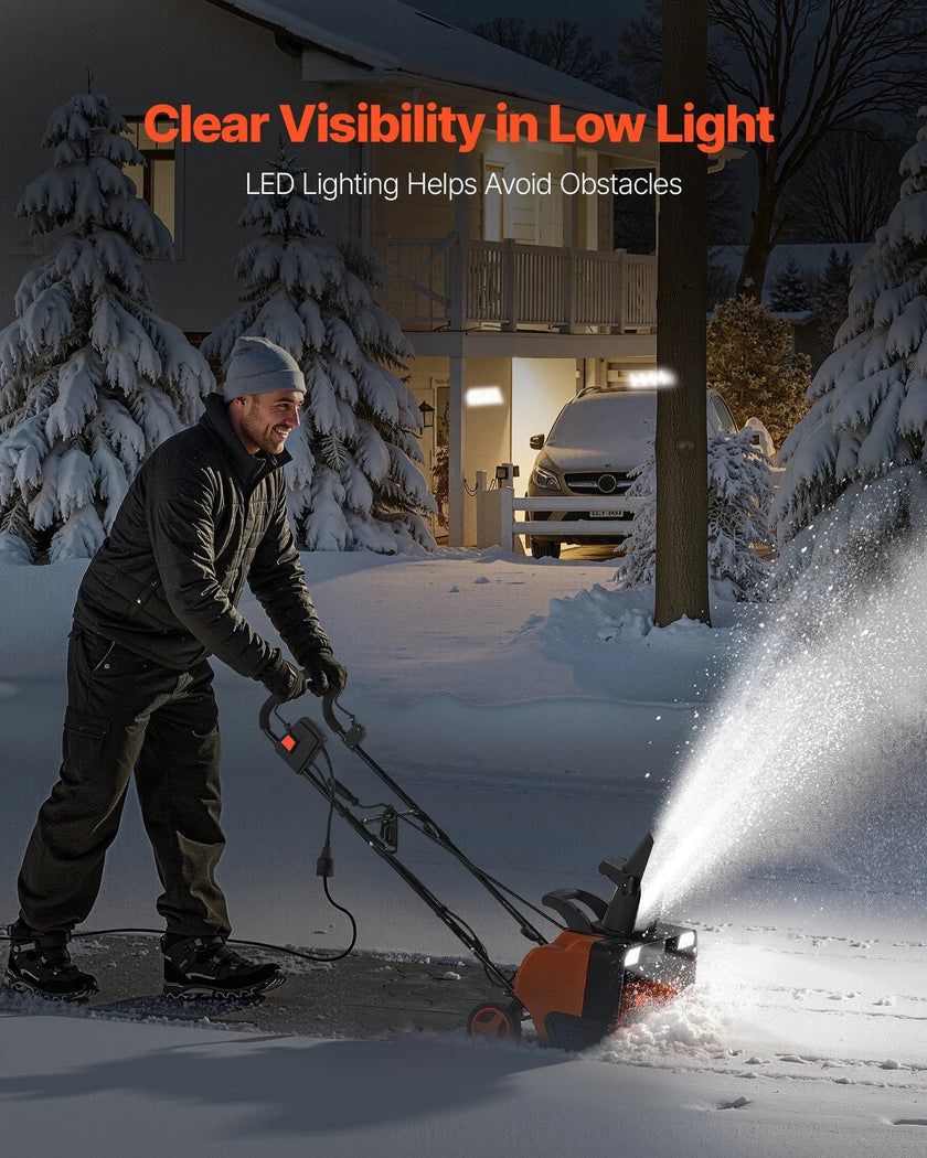VEVOR Electric Snow Blower, 20 inch 15A Corded Snow Thrower with Dual LED Headlights & 180° Rotating Chute, 25FT Throwing Distance, 12