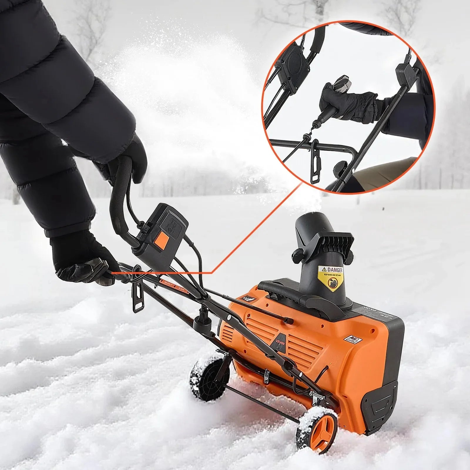 VEVOR Electric Snow Blower, 20 inch 15A Corded Snow Thrower with Dual LED Headlights & 180° Rotating Chute, 25FT Throwing Distance, 12