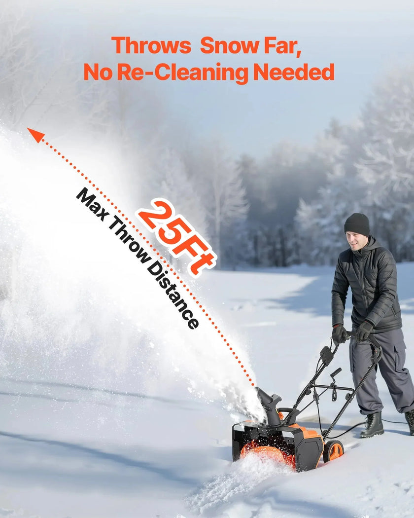 VEVOR Electric Snow Blower, 23 inch 15A Corded Snow Thrower with Dual LED Headlights & 180° Rotating Chute, 25FT Throwing Distance, 12