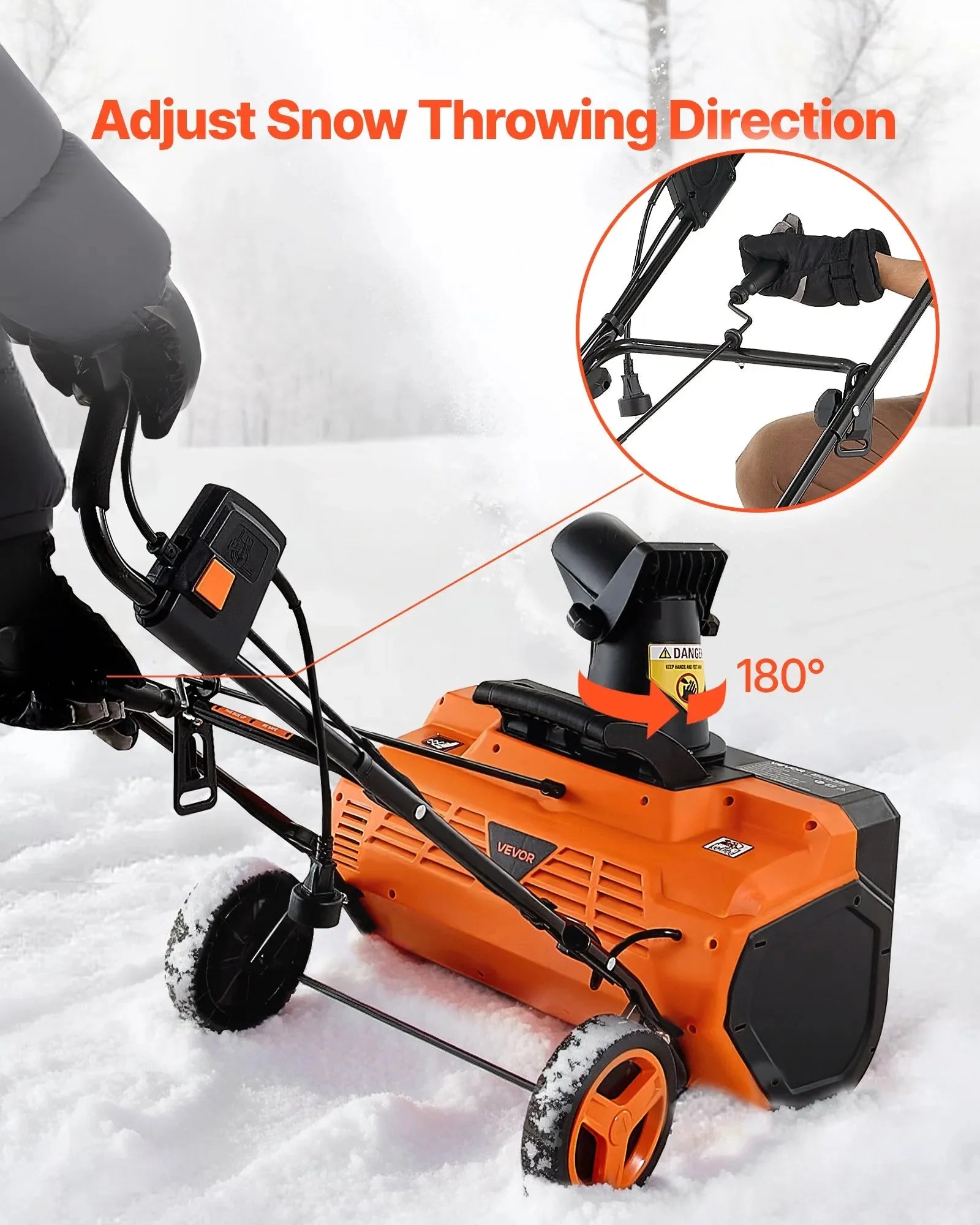 VEVOR Electric Snow Blower, 23 inch 15A Corded Snow Thrower with Dual LED Headlights & 180° Rotating Chute, 25FT Throwing Distance, 12