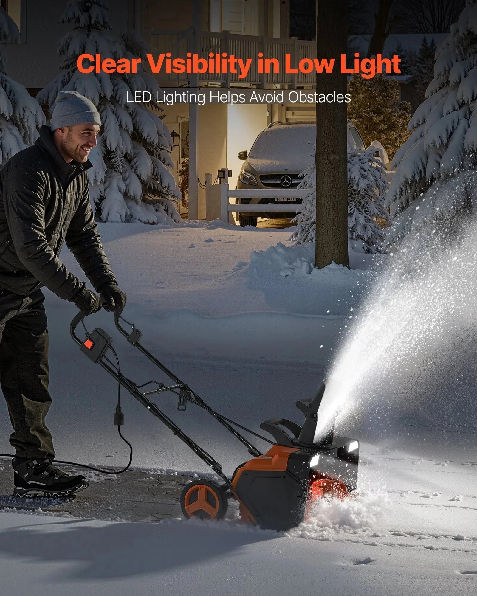 VEVOR Electric Snow Blower, 23 inch 15A Corded Snow Thrower with Dual LED Headlights & 180° Rotating Chute, 25FT Throwing Distance, 12