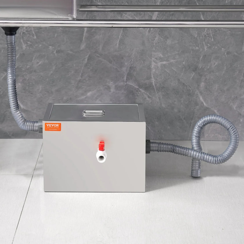 VEVOR Commercial Grease Trap, 8 LBS Grease Interceptor, Side Inlet Interceptor, Under Sink Stainless Steel Grease Trap, 2.8 GPM Waste Water Oil-water Separator, for Restaurant Canteen Home Kitchen
