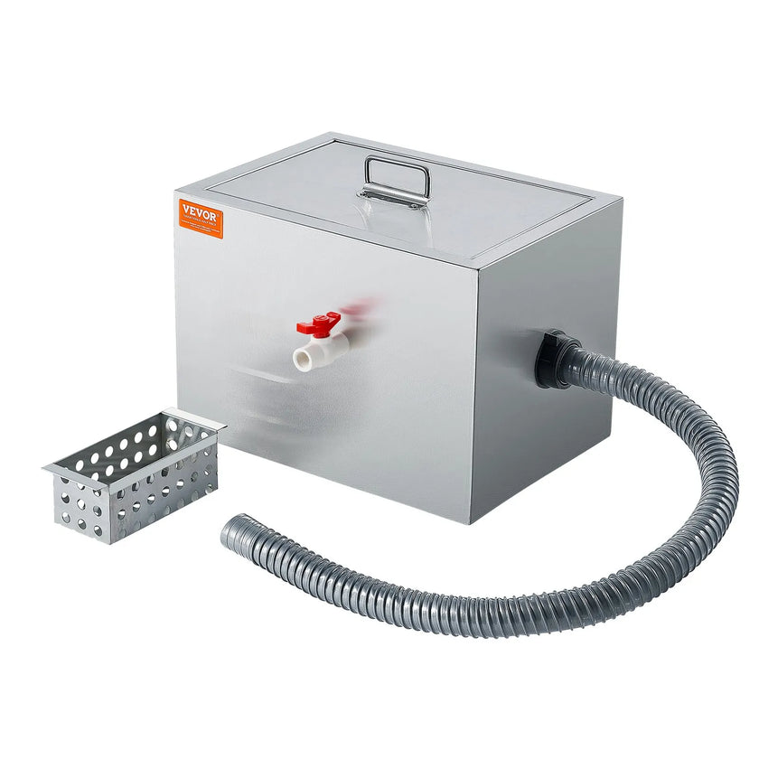 VEVOR Commercial Grease Trap, 8 LBS Grease Interceptor, Side Inlet Interceptor, Under Sink Stainless Steel Grease Trap, 2.8 GPM Waste Water Oil-water Separator, for Restaurant Canteen Home Kitchen