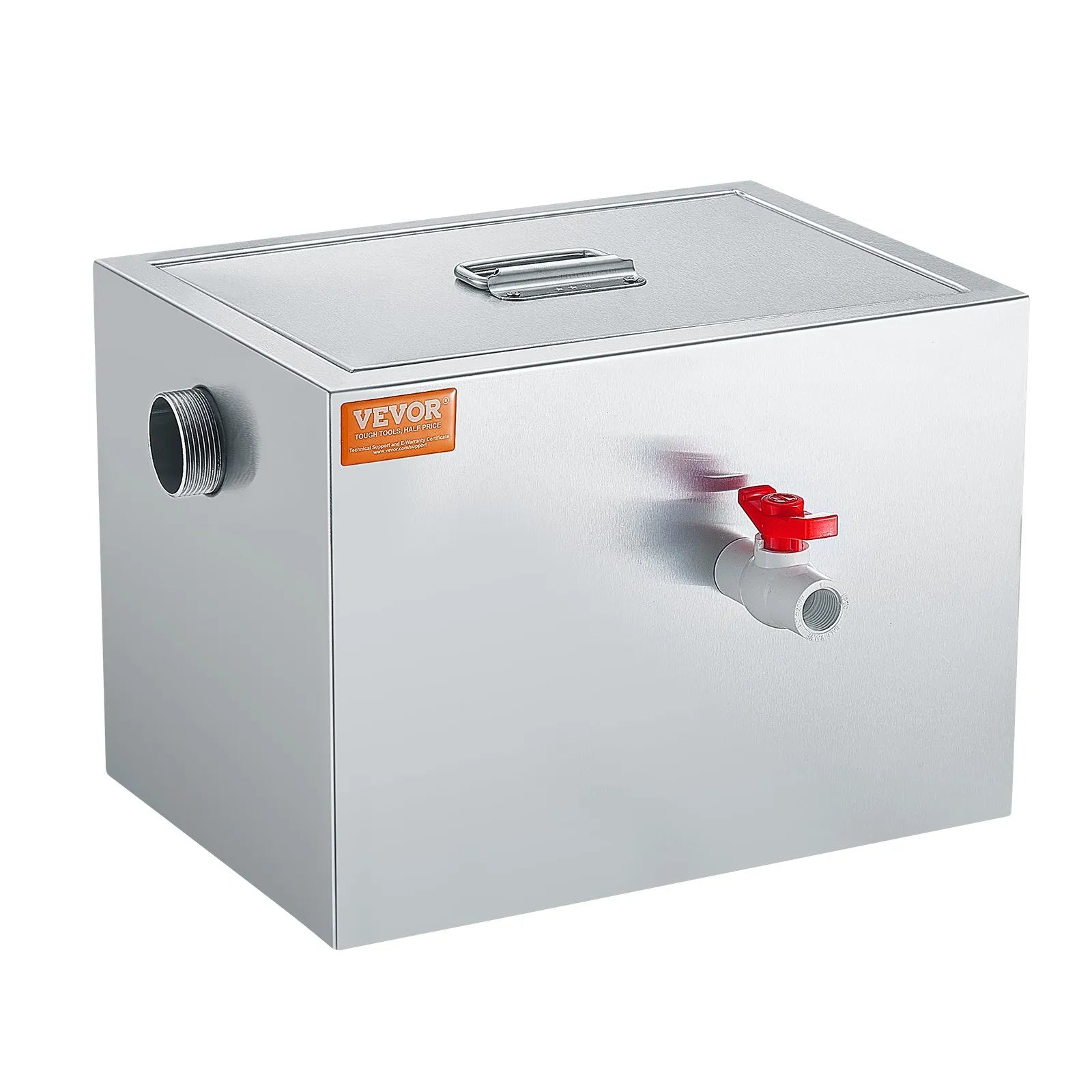 VEVOR Commercial Grease Trap, 8 LBS Grease Interceptor, Side Inlet Interceptor, Under Sink Stainless Steel Grease Trap, 2.8 GPM Waste Water Oil-water Separator, for Restaurant Canteen Home Kitchen