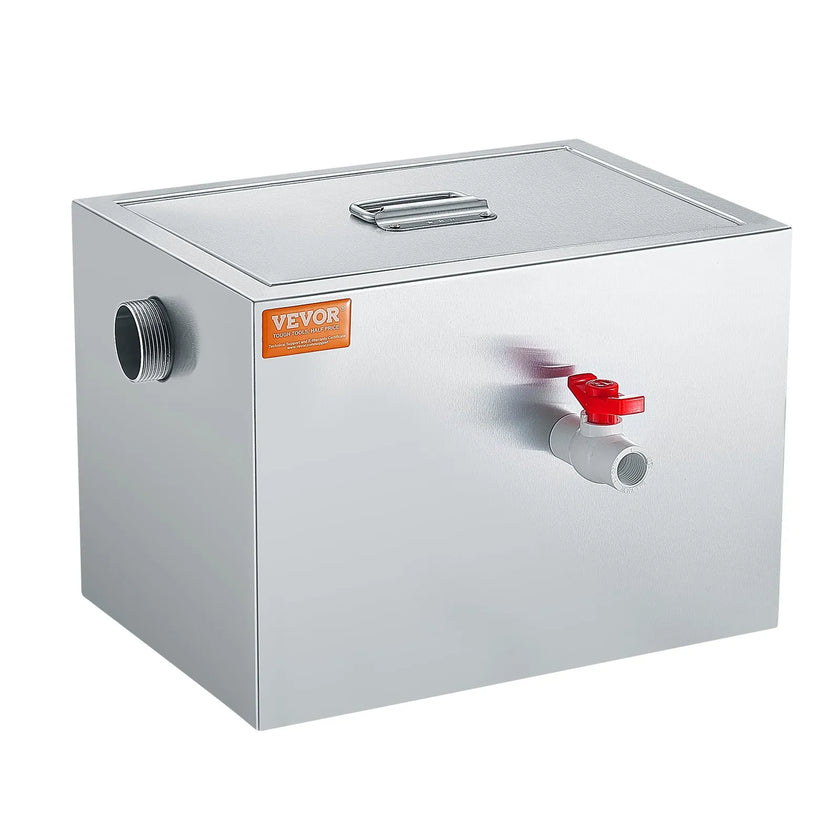 VEVOR Commercial Grease Trap, 8 LBS Grease Interceptor, Side Inlet Interceptor, Under Sink Stainless Steel Grease Trap, 2.8 GPM Waste Water Oil-water Separator, for Restaurant Canteen Home Kitchen