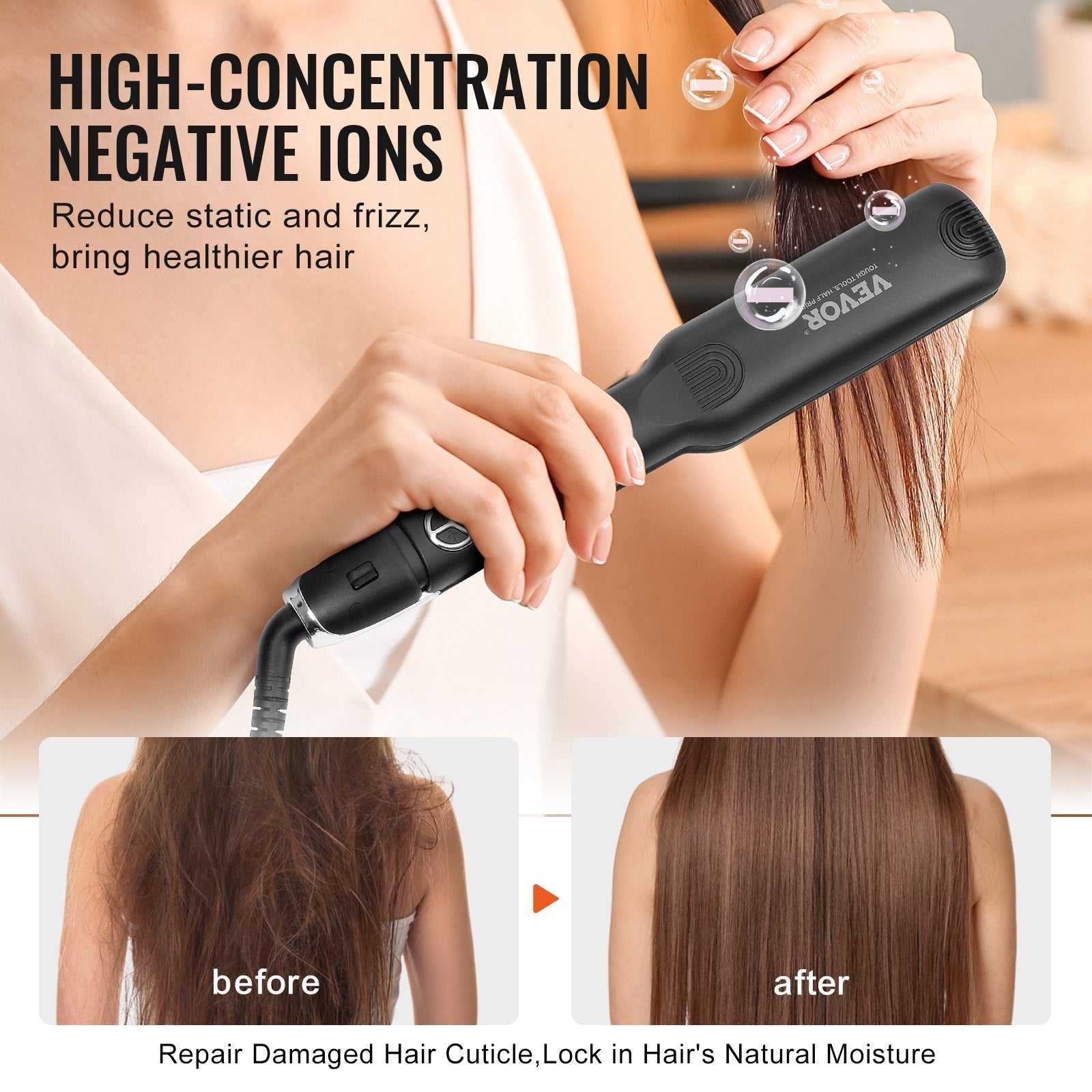 VEVOR Hair Straightener, 1.5-inch Titanium Flat Iron, Negative Ions Hair Straightener Flat Iron with LCD Display and 25 Temp Levels - 210°F to 450°F, Dual Voltage 110V/240V for Salon Home Travel Use