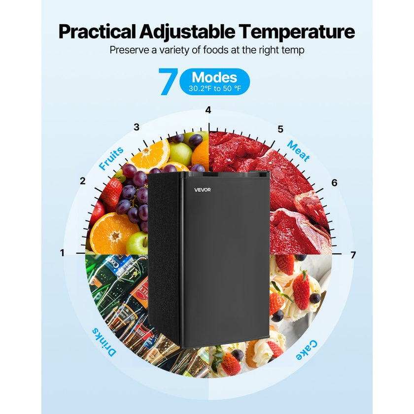 Mini Fridge, 3.2 Cu. Ft. Compact Single Door Refrigerator with Adjustable Temperature, Glass Shelf & Reversible Door, Black
