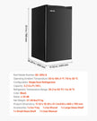 Mini Fridge, 3.2 Cu. Ft. Compact Single Door Refrigerator with Adjustable Temperature, Glass Shelf & Reversible Door, Black