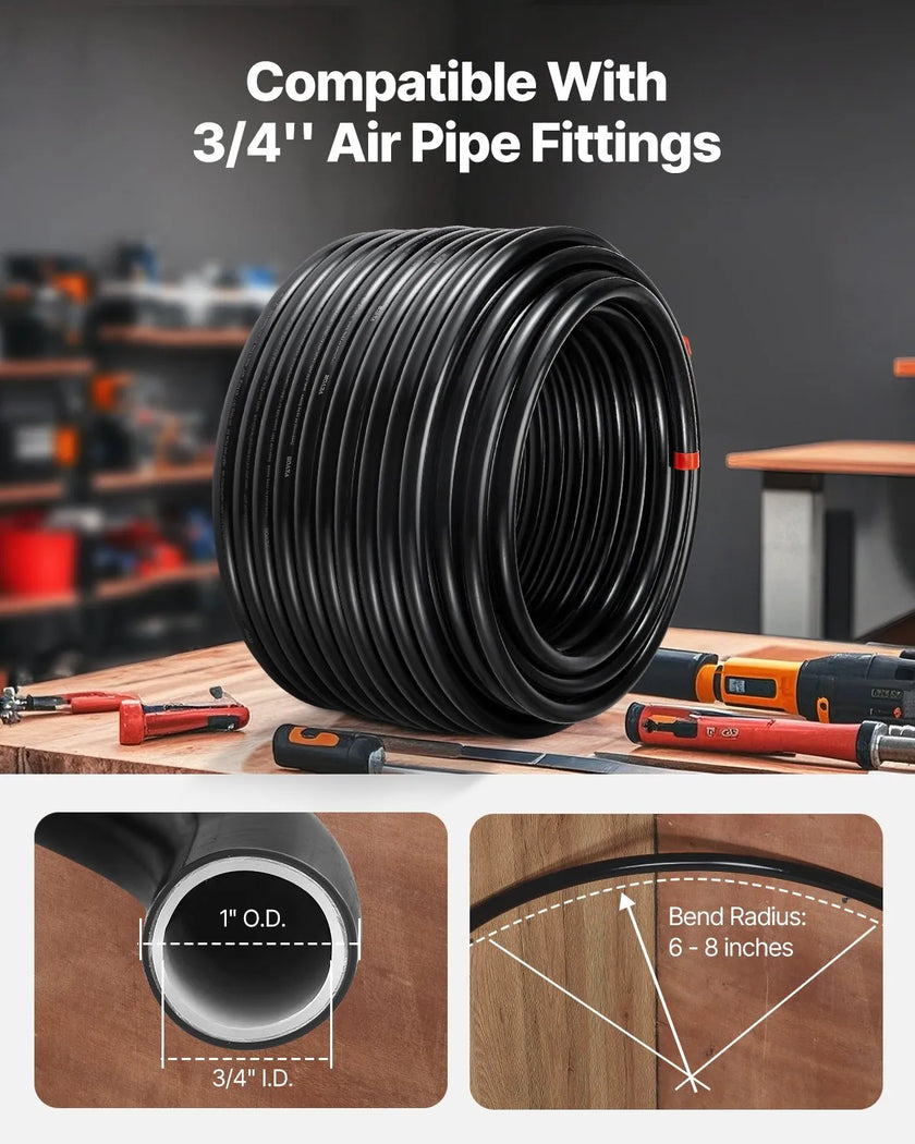 VEVOR Air Compressor Line Kit 3/4'' x 200FT PU Air Compressor Line System Black