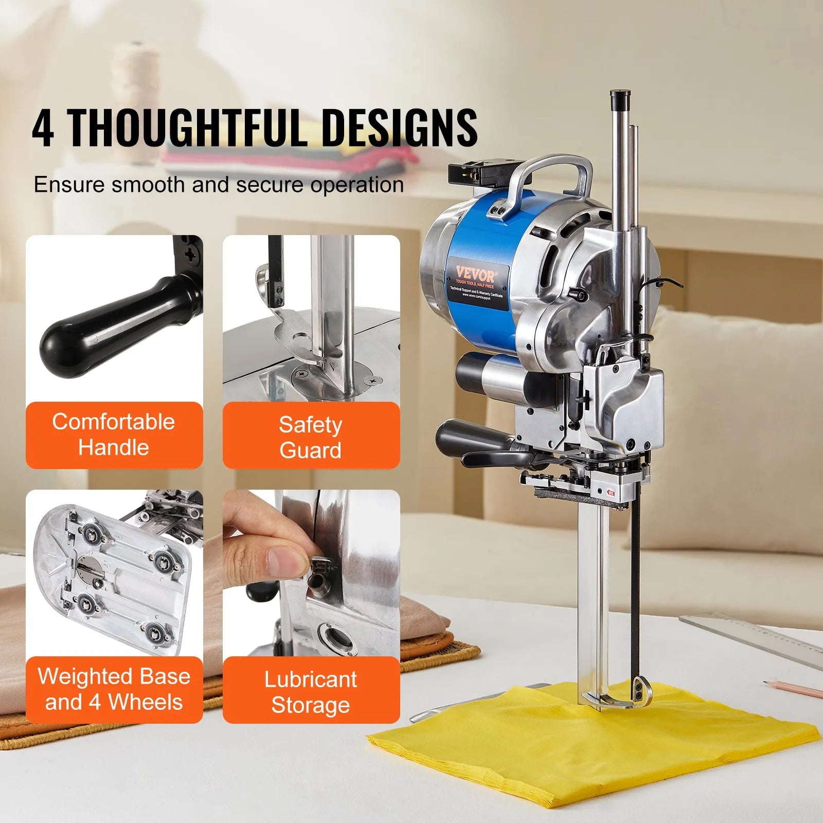 VEVOR Fabric Cutter, 750W High-Speed Straight Knife Cloth Cutting Machine, 9.8
