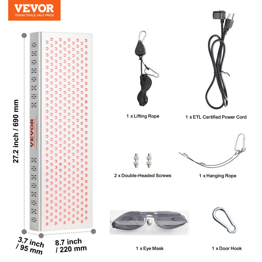 VEVOR Red Light Therapy for Whole Body, 300 Dual-Chip LEDS, 10Hz/40Hz Pulse, 3 Timing Setting, Red 660nm & Near Infrared 850nm Light Therapy Panel for Pain Relief, Wound Healing, Skin Health, 300W