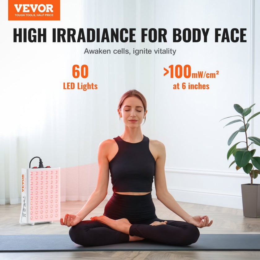 Product Title  VEVOR Red Light Therapy Panel for Body & Face, 60 Dual-Chip LEDs, 660nm Red & 850nm Near Infrared Light Therapy, 80W High-Power Recovery Lamp with Stand