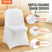 VEVOR Stretch Spandex Folding Chair Covers, Universal Fitted Chair Cover, Removable Washable Protective Slipcovers, for Wedding, Holiday, Banquet, Party, Celebration, Dining (50PCS White)