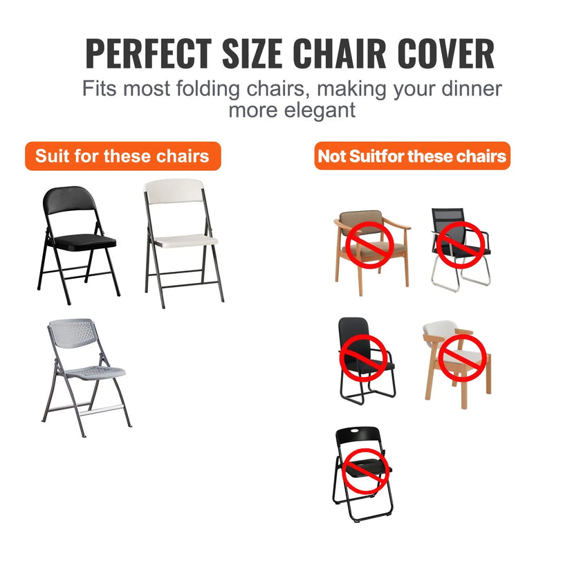 VEVOR Stretch Spandex Folding Chair Covers, Universal Fitted Chair Cover, Removable Washable Protective Slipcovers, for Wedding, Holiday, Banquet, Party, Celebration, Dining (50PCS White)