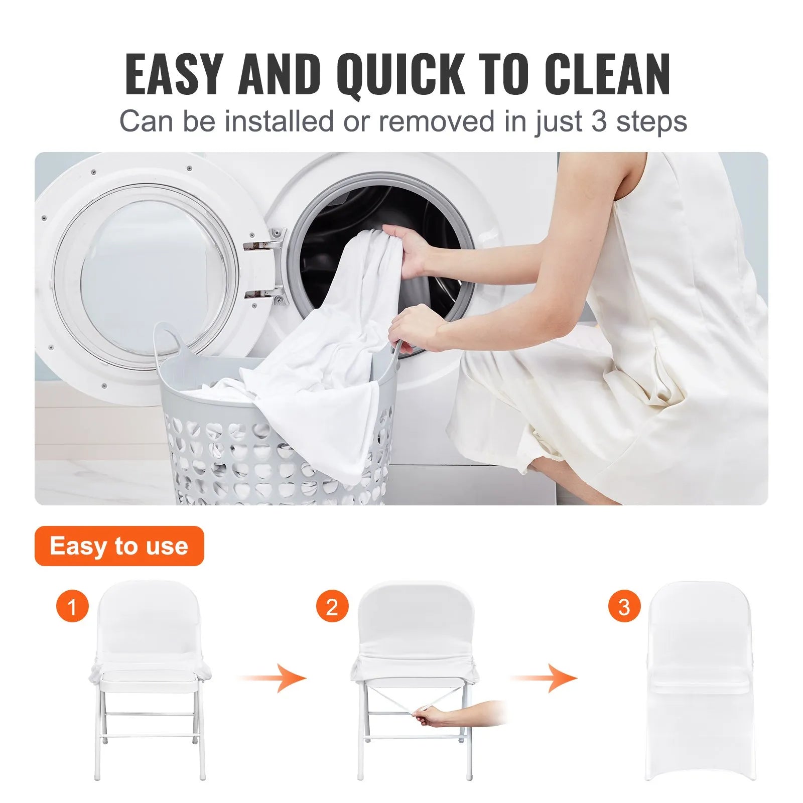 VEVOR Stretch Spandex Folding Chair Covers, Universal Fitted Chair Cover, Removable Washable Protective Slipcovers, for Wedding, Holiday, Banquet, Party, Celebration, Dining (50PCS White)