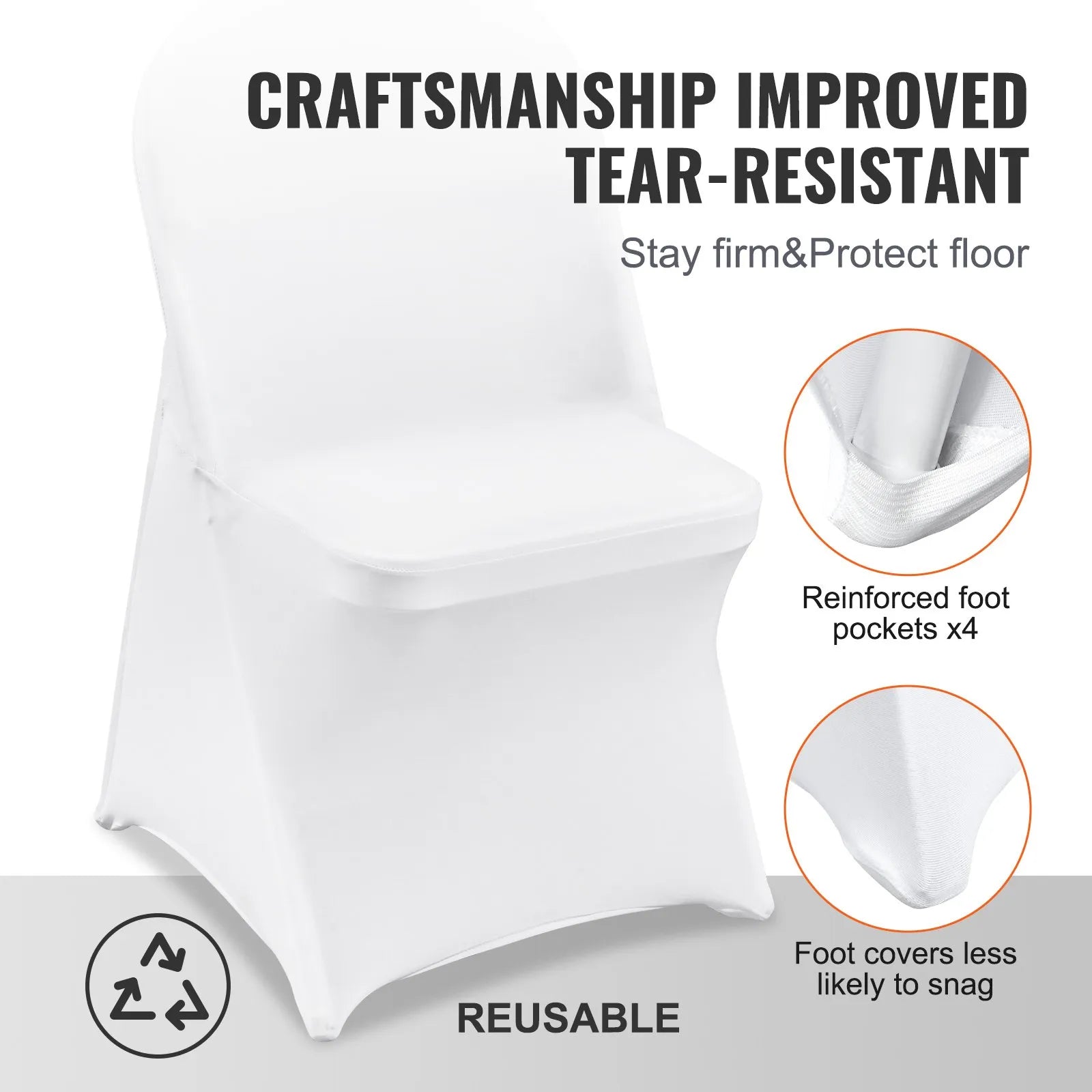 VEVOR Stretch Spandex Folding Chair Covers, Universal Fitted Chair Cover, Removable Washable Protective Slipcovers, for Wedding, Holiday, Banquet, Party, Celebration, Dining (50PCS White)