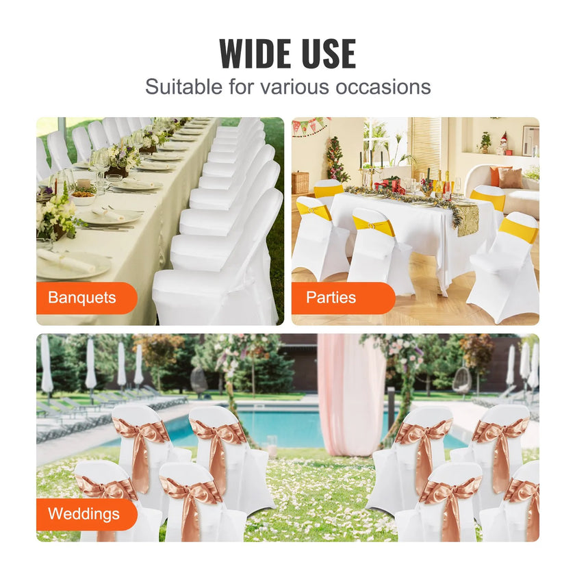 VEVOR Stretch Spandex Folding Chair Covers, Universal Fitted Chair Cover, Removable Washable Protective Slipcovers, for Wedding, Holiday, Banquet, Party, Celebration, Dining (50PCS White)