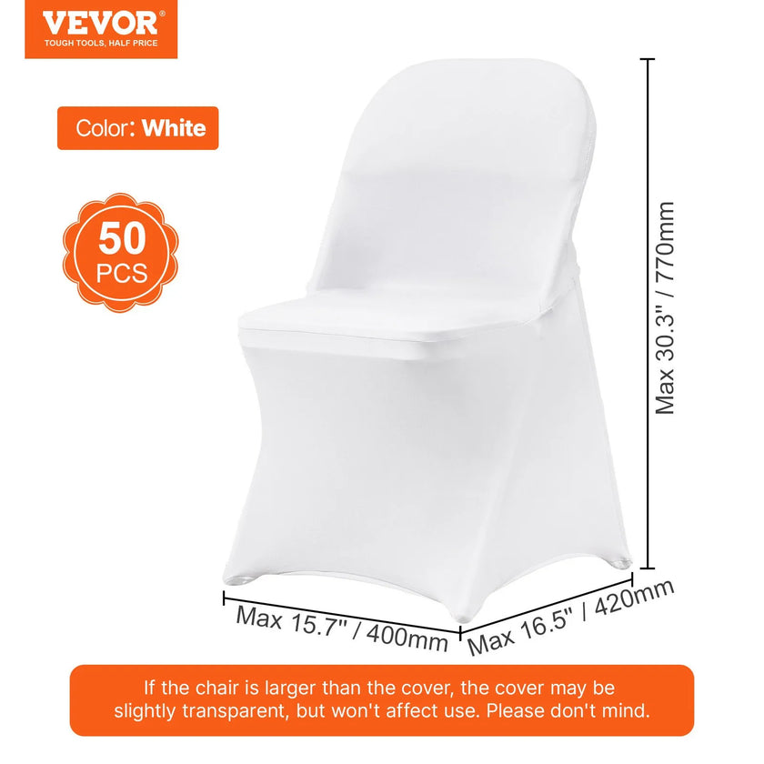 VEVOR Stretch Spandex Folding Chair Covers, Universal Fitted Chair Cover, Removable Washable Protective Slipcovers, for Wedding, Holiday, Banquet, Party, Celebration, Dining (50PCS White)